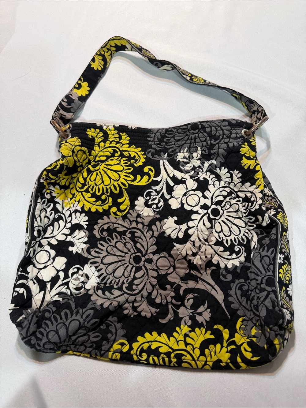 Vera Bradley Quilted Floral Shoulder Bag in Black, Gray & Yellow